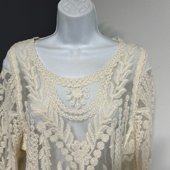 ULTRA PINK Ivory Sheer Lace Mesh Top Women’s Medium Floral Romantic  Dainty Y2K - Picture 6 of 16